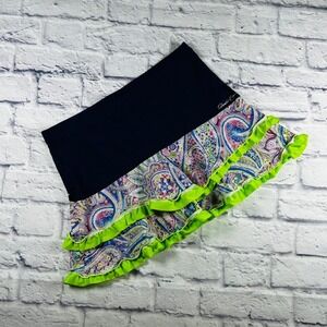 Denise Cronwall Ruffle Skort Large Blue Paisley Tennis Pickleball Golf Active